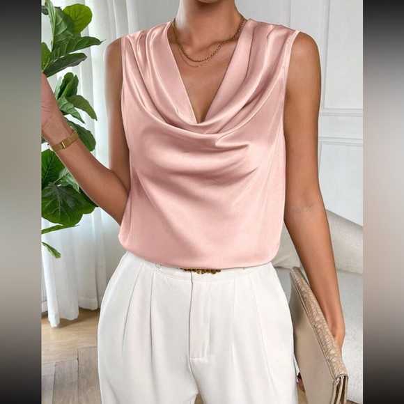 Tops - Luxe draped front sleeveless blouse